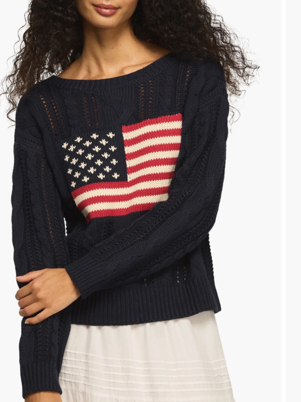 Lucky Brand Navy Sweater with Red & Cream Flag Motif